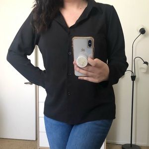 Boohoo Black Long Sleeve Button up Top